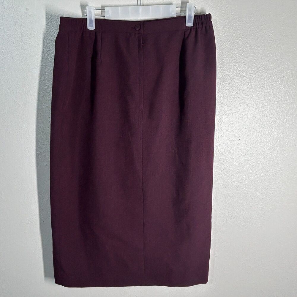 Sag Harbor Womens 14P Petite Burgundy Lined Career Skirt Back Slit Classic Long